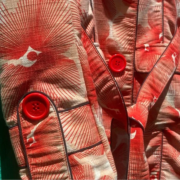 KAFFE clothing red and cream floral piped edge belted trench big button pockets - Picture 5 of 9